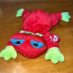 Vintage 1998 Ty Pillow Pal Ribbit Red Green Blue Eyes Stuffed Frog Colorful Tags